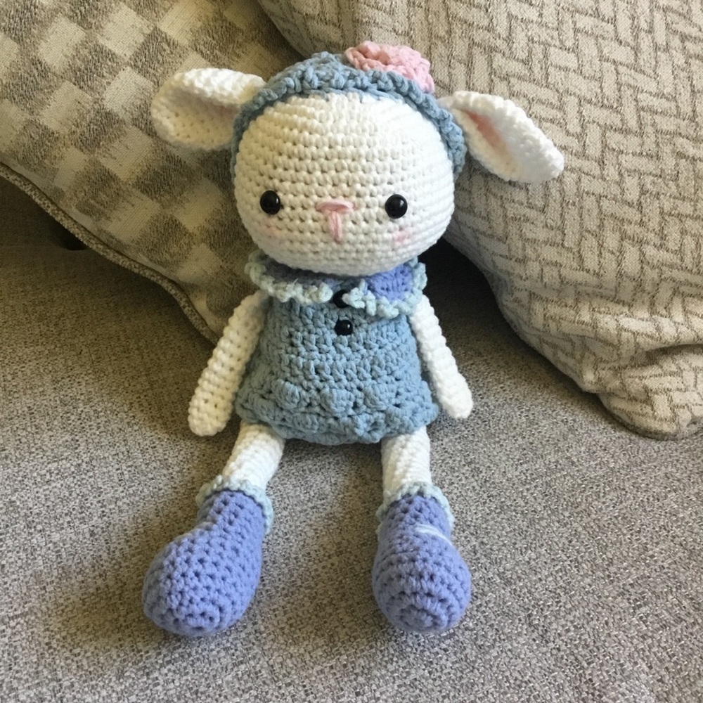 Handmade Crochet Lamb Doll in White and Lavender